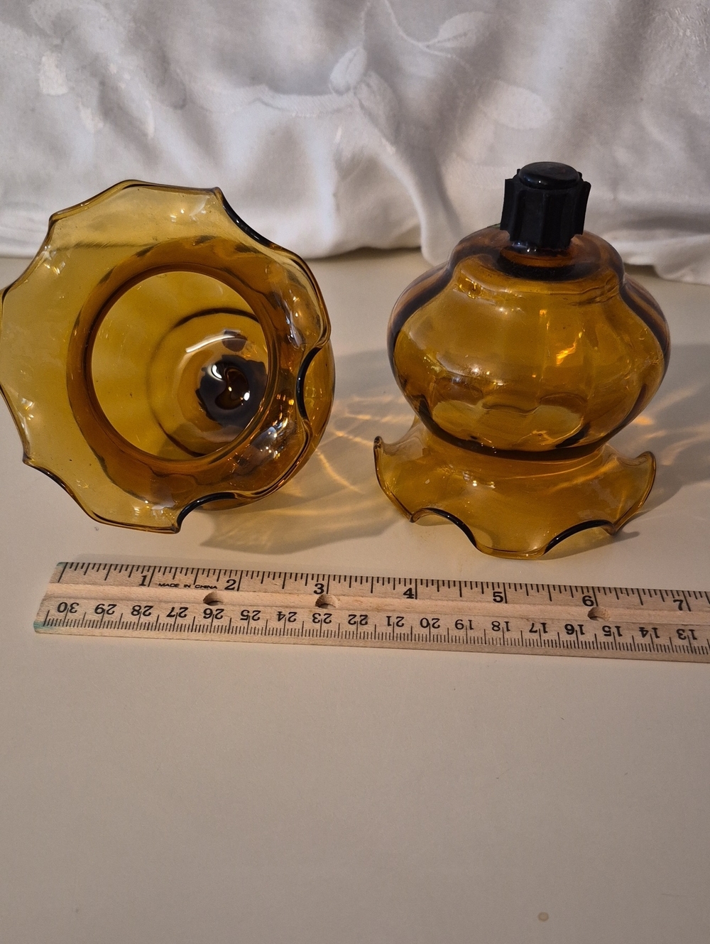 Amber Glass Candle Holders One Has A Chip See Pictures